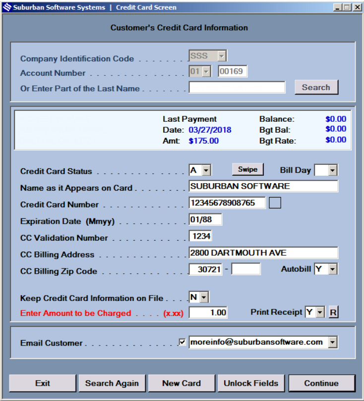 Credit Card Billing Screenshot